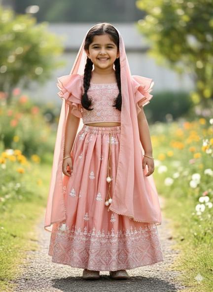 Trending  Embroidered Work Chinon Pink Wholesale kids wear suppliers in Surat - wholesale export